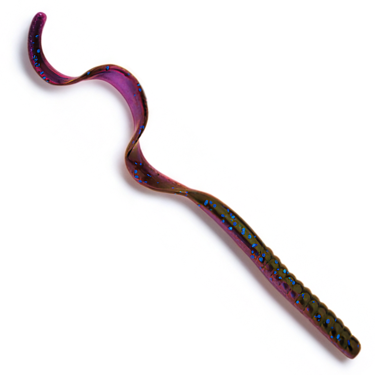 The Culprit Original Worm in Blue Fleck Shad color on a white background