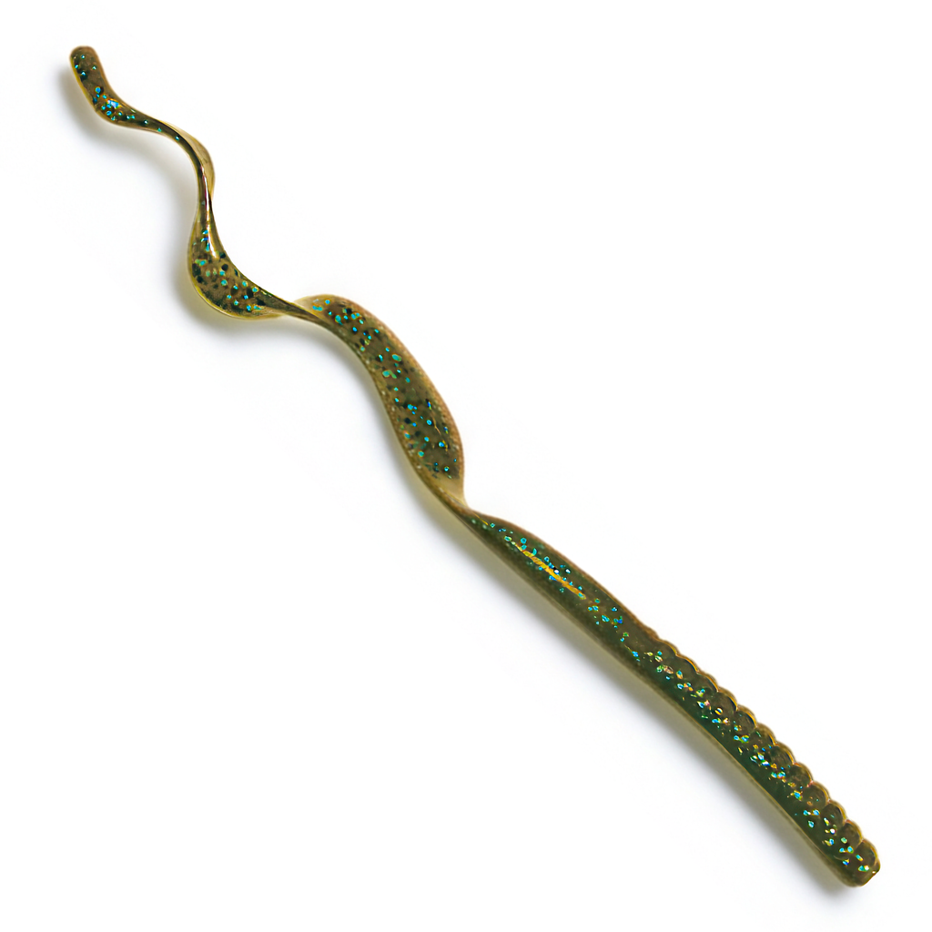 The Culprit Original Worm in Green Pumpkin Blue Flake color on a white background