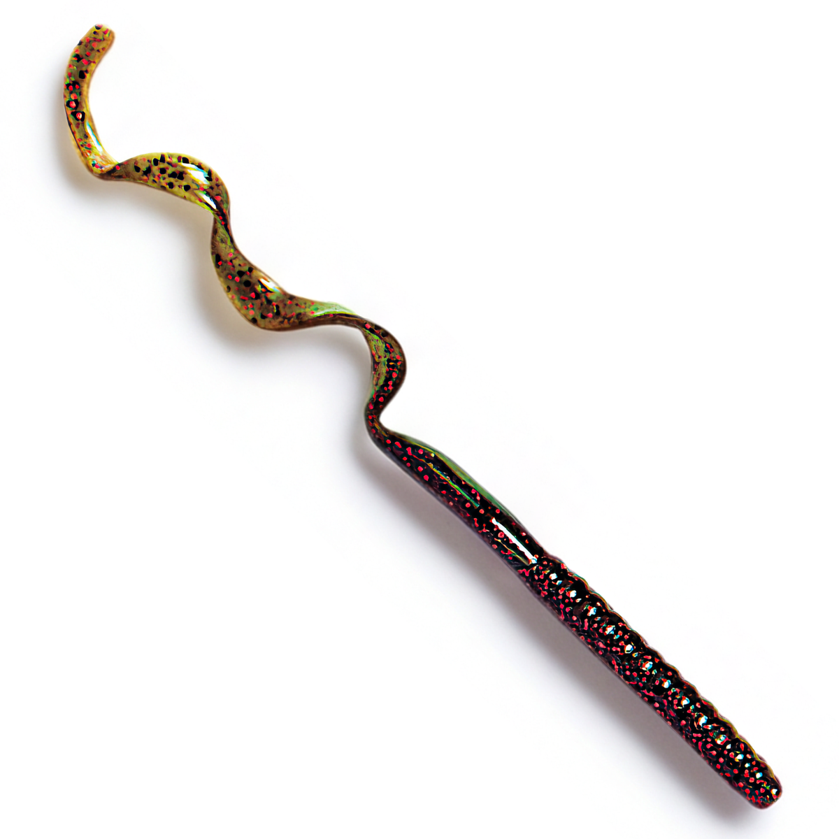 The Culprit Original Worm in Green Pumpkin Red Flake color on a white background