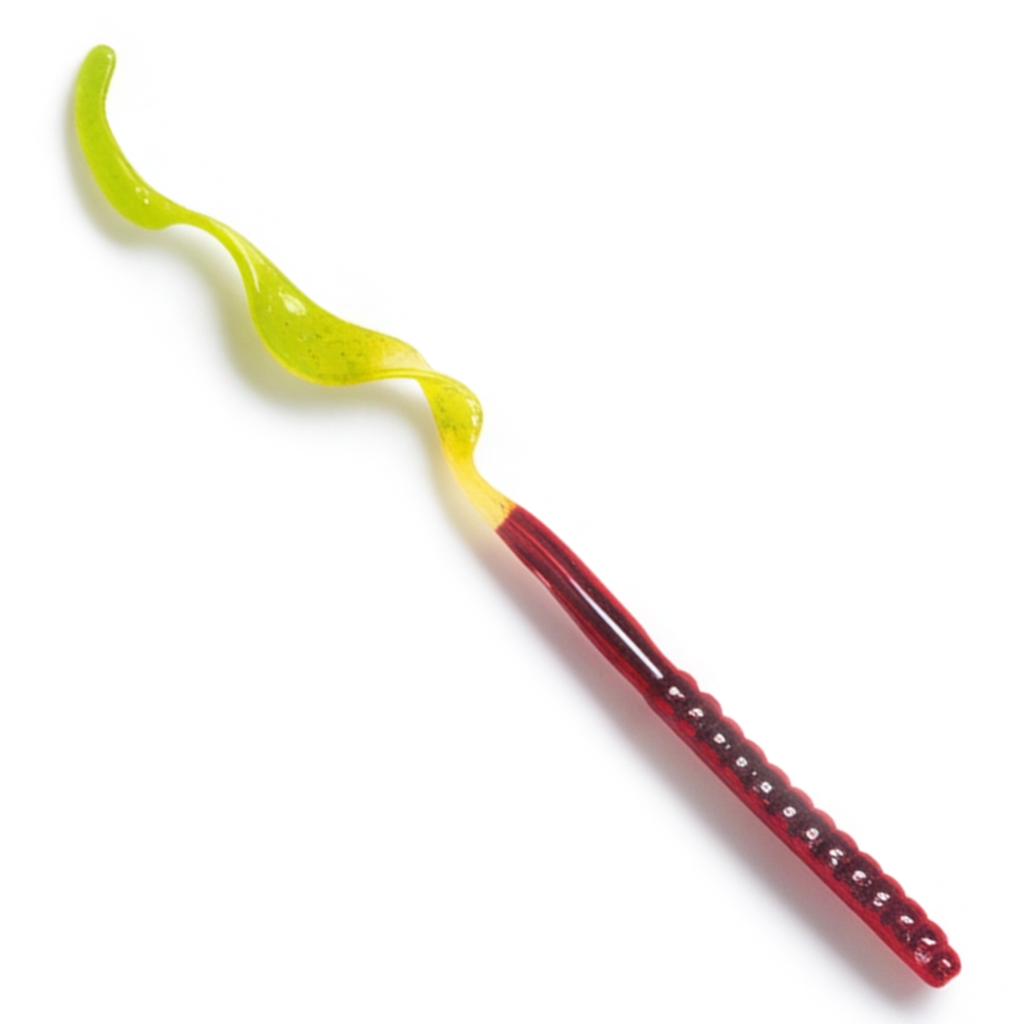 The Culprit Original Worm in Motor Oil Chartreuse Tail color on a white background