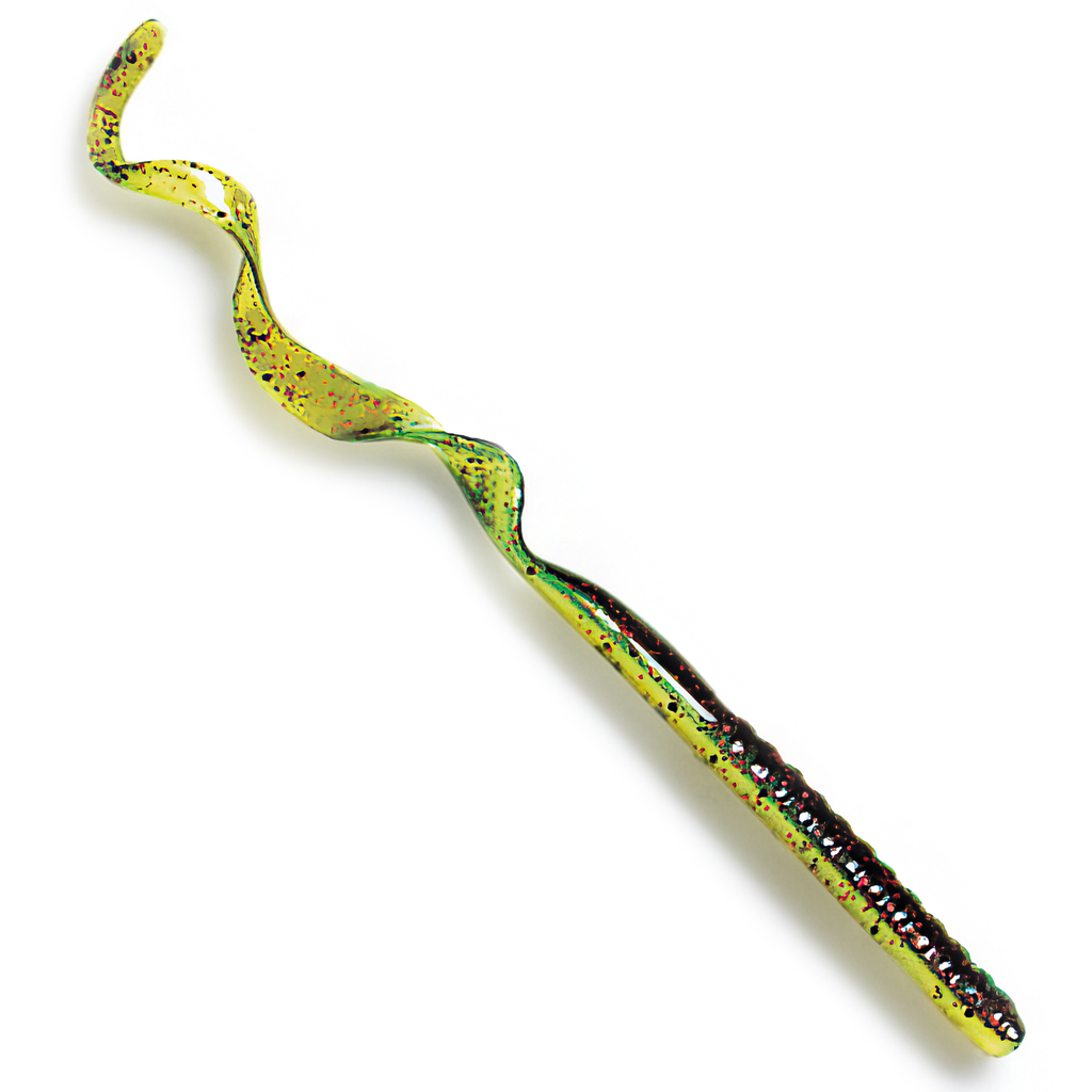 The Culprit Original Worm in Watermelon Red Flake Shad color on a white background