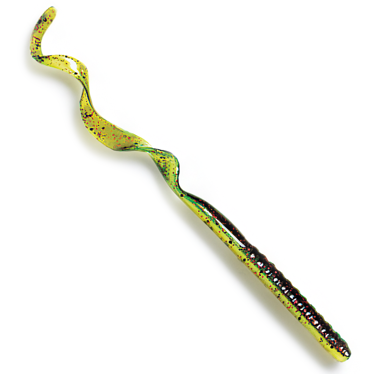 The Culprit Original Worm in Watermelon Red Flake Shad color on a white background