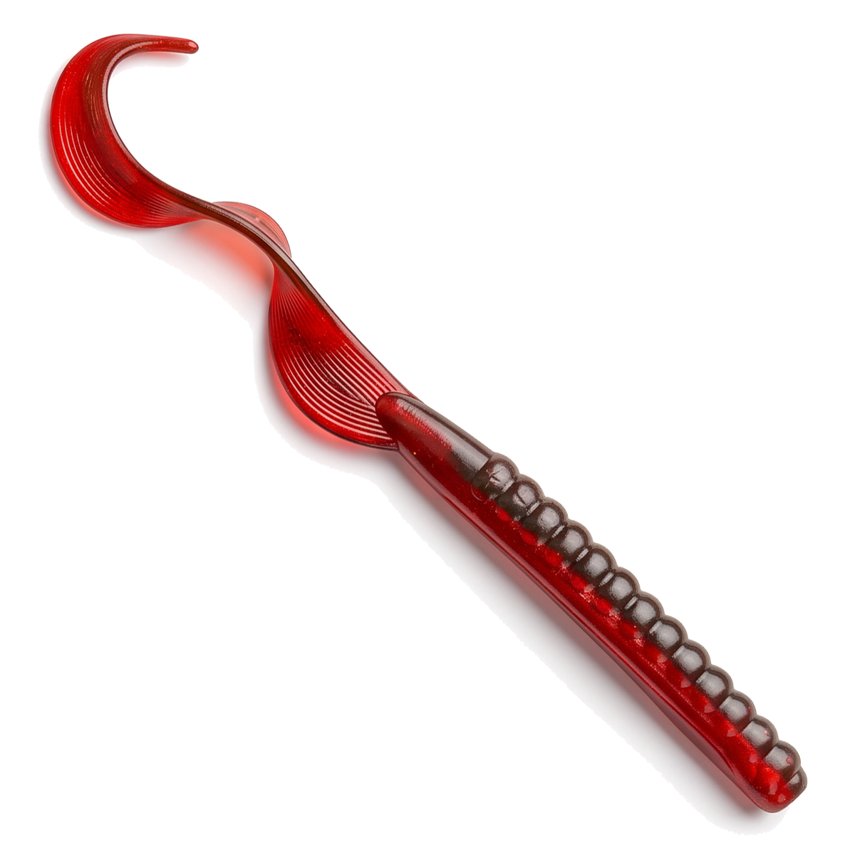 The Culprit Fat Max worm in Red Shad color on a white background